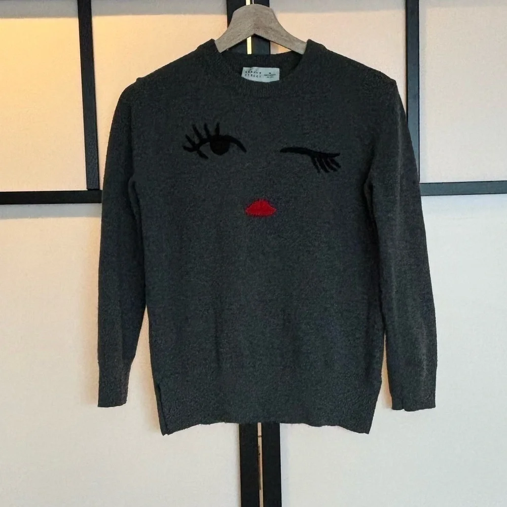 Kate Spade Broome Street Winking Eye Gray Sweater‎ Womens Size XS